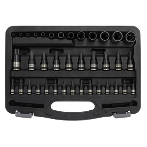 Sealey AK6197B Torx TRX Star Socket & Security Bit Set, 1/4", 3/8" and 1/2" Sq. Drive, 38 Piece