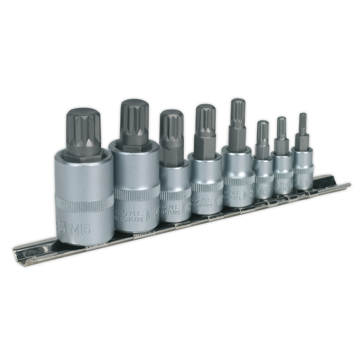 Premier Spline Socket Bit Set 1/4", 3/8" & 1/2"Sq Drive 8pc
