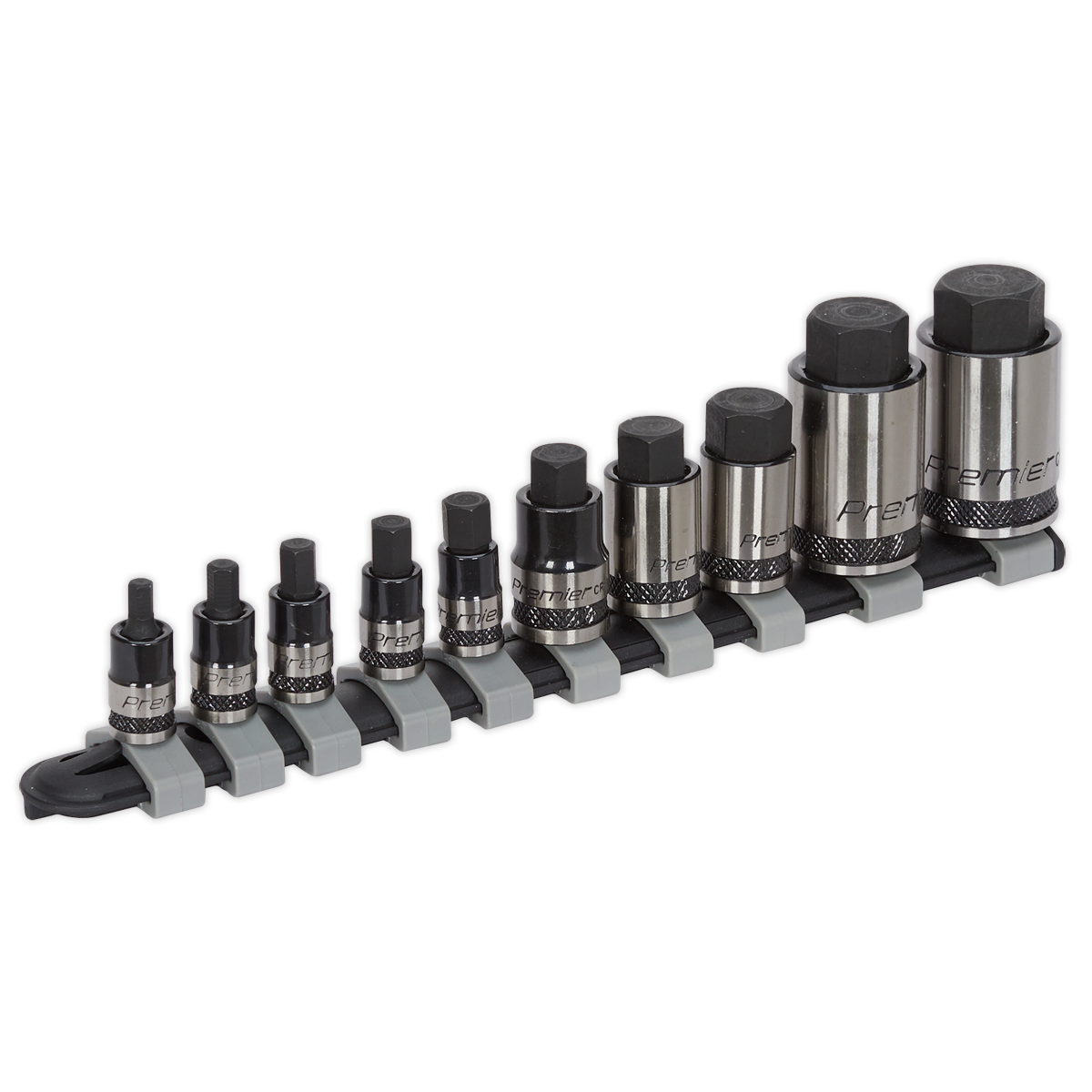 Premier Black Stubby Hex Socket Bit Set 1/4", 3/8" & 1/2"Sq Drive 10pc