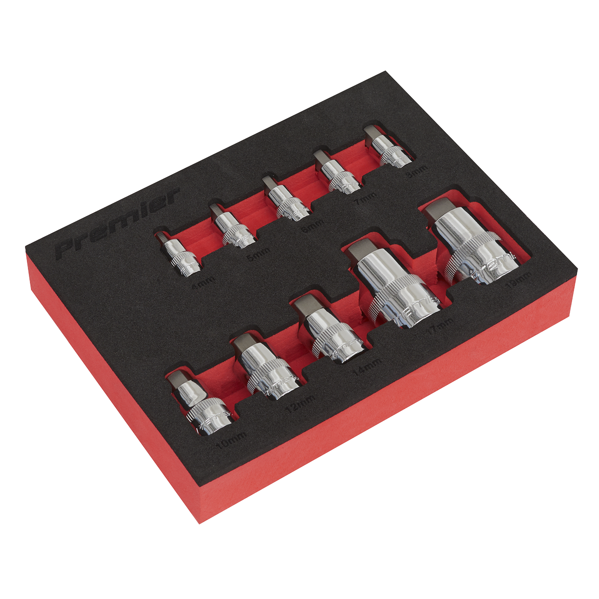Premier Stubby Hex Socket Bit Set 1/4", 3/8" & 1/2"Sq Drive 10pc