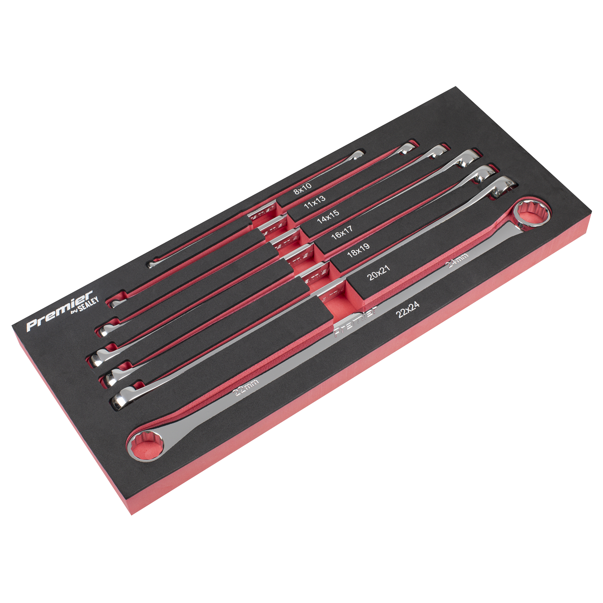 Extra-Long Double End Ring Spanner Set in EVA Foam Tray 7pc