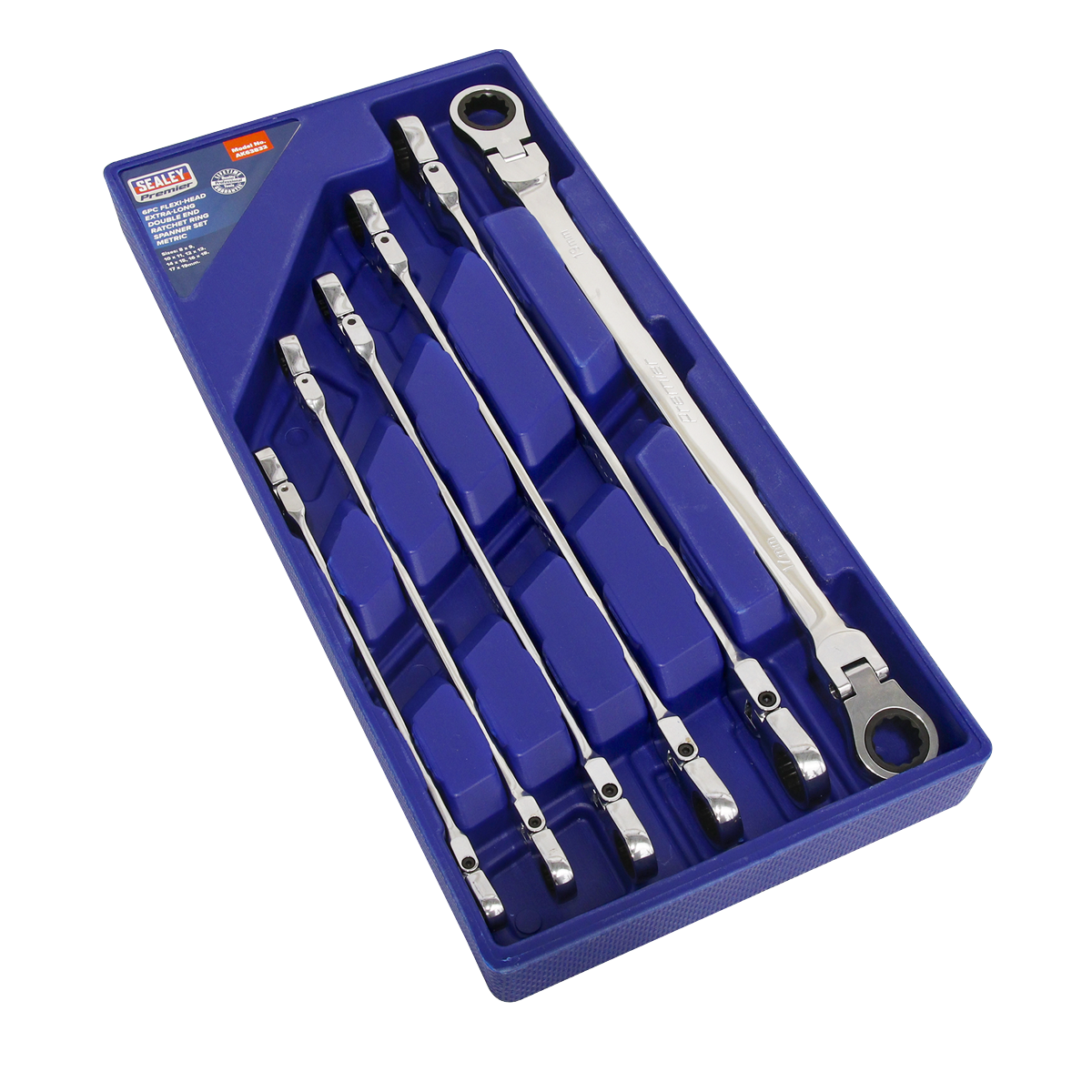 Premier Extra-Long Flexi-Head Double End Ratchet Ring Spanner Set 6pc