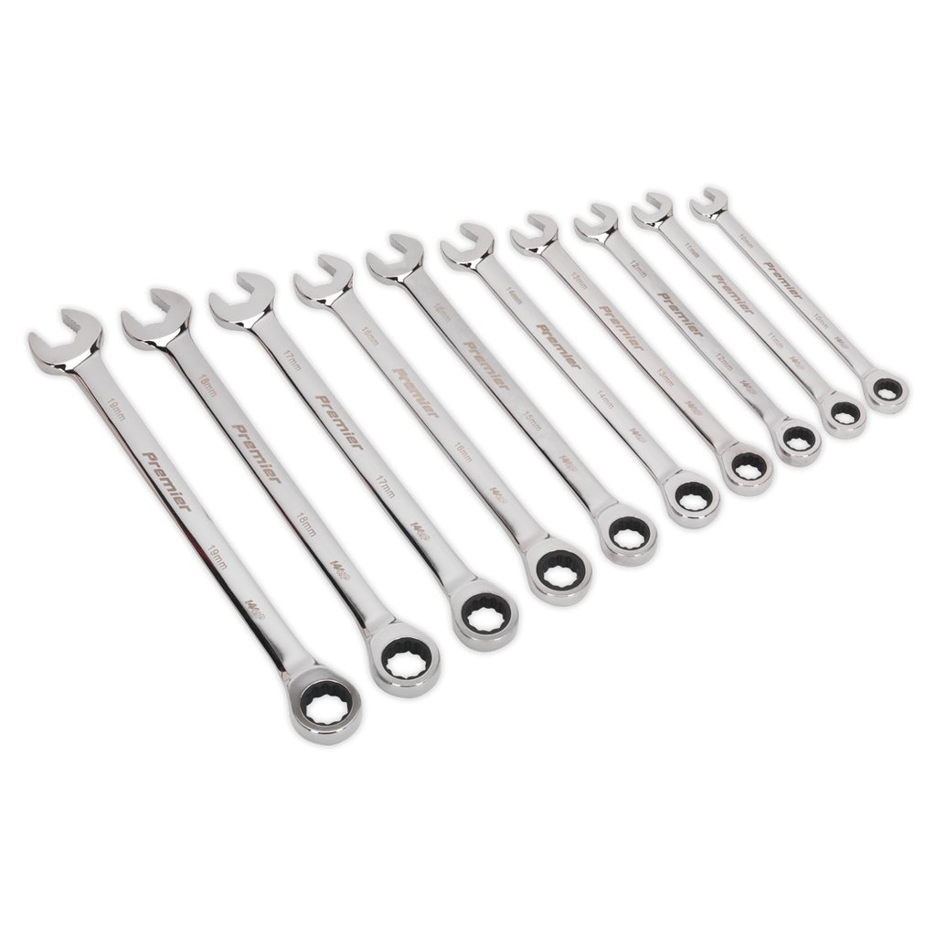 Premier Extra-Long Combination Ratchet Spanner Set 10pc