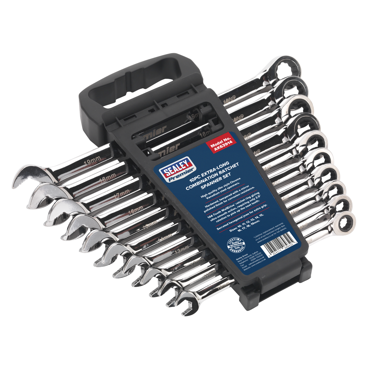 Premier Extra-Long Combination Ratchet Spanner Set 10pc