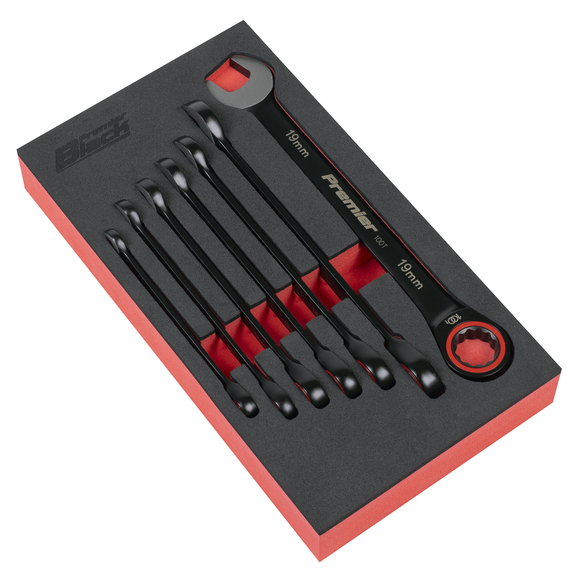 Premier Black Combination Ratchet Spanner Set 7pc
