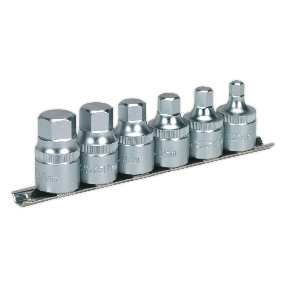 Premier Stubby Hex Socket Bit Set with Rail 1/2"Sq Drive 6pc