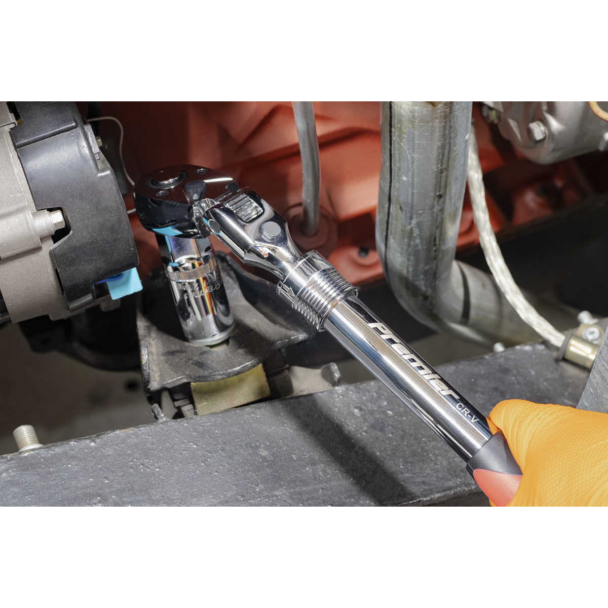Premier Locking Flexi-Head Extendable Ratchet Wrench 1/2"Sq