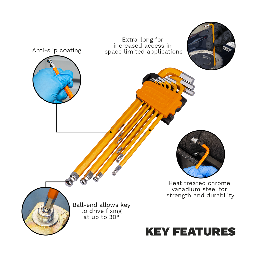 Premier Imperial Extra-Long Ball-End Hex Key Set 9pc