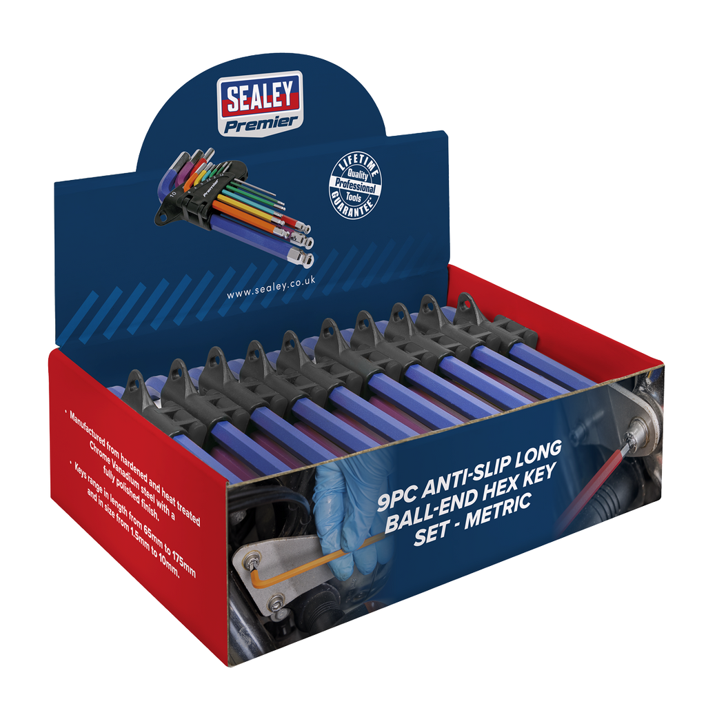 Premier Long Colour-Coded Ball-End Hex Key Set 9pc - Display