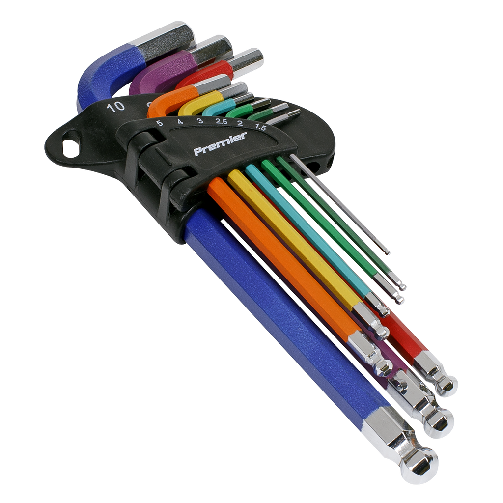 Premier Long Colour-Coded Ball-End Hex Key Set 9pc - Display