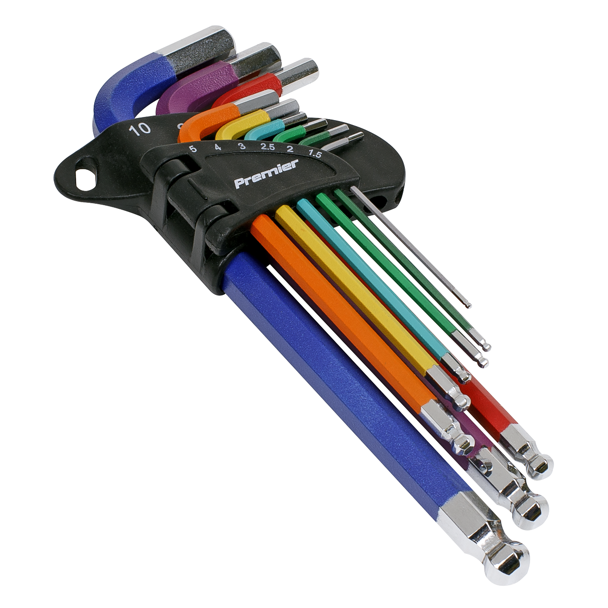 Premier Long Colour-Coded Ball-End Hex Key Set 9pc - Display Box of 10
