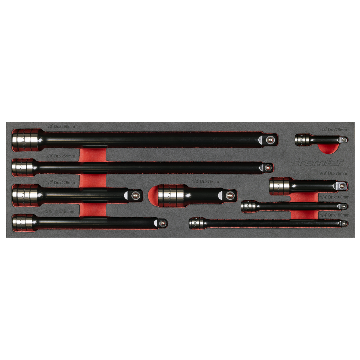 Premier Black Wobble/Rigid Extension Bar Set 1/4", 3/8" & 1/