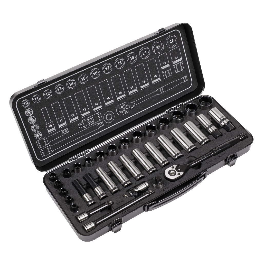 Premier Black Socket Set 3/8"Sq Drive 34pc
