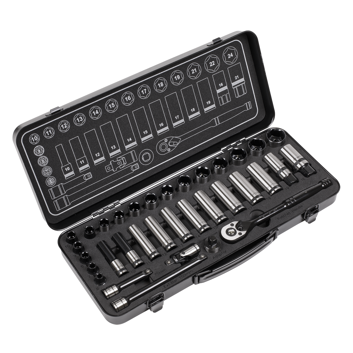 Premier Black Socket Set 3/8"Sq Drive 34pc