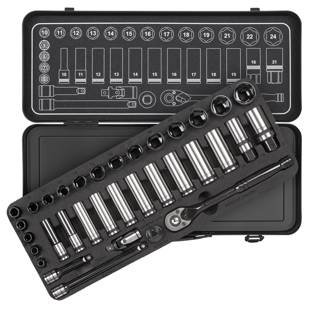 Premier Black Socket Set 3/8"Sq Drive 34pc