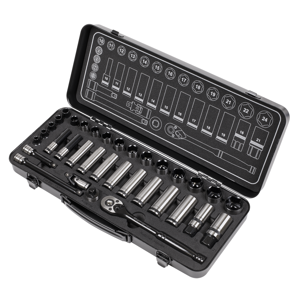 Premier Black Socket Set 3/8"Sq Drive 34pc