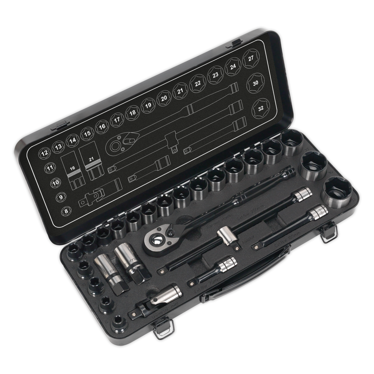 Premier Black Socket Set 1/2"Sq Drive 28pc