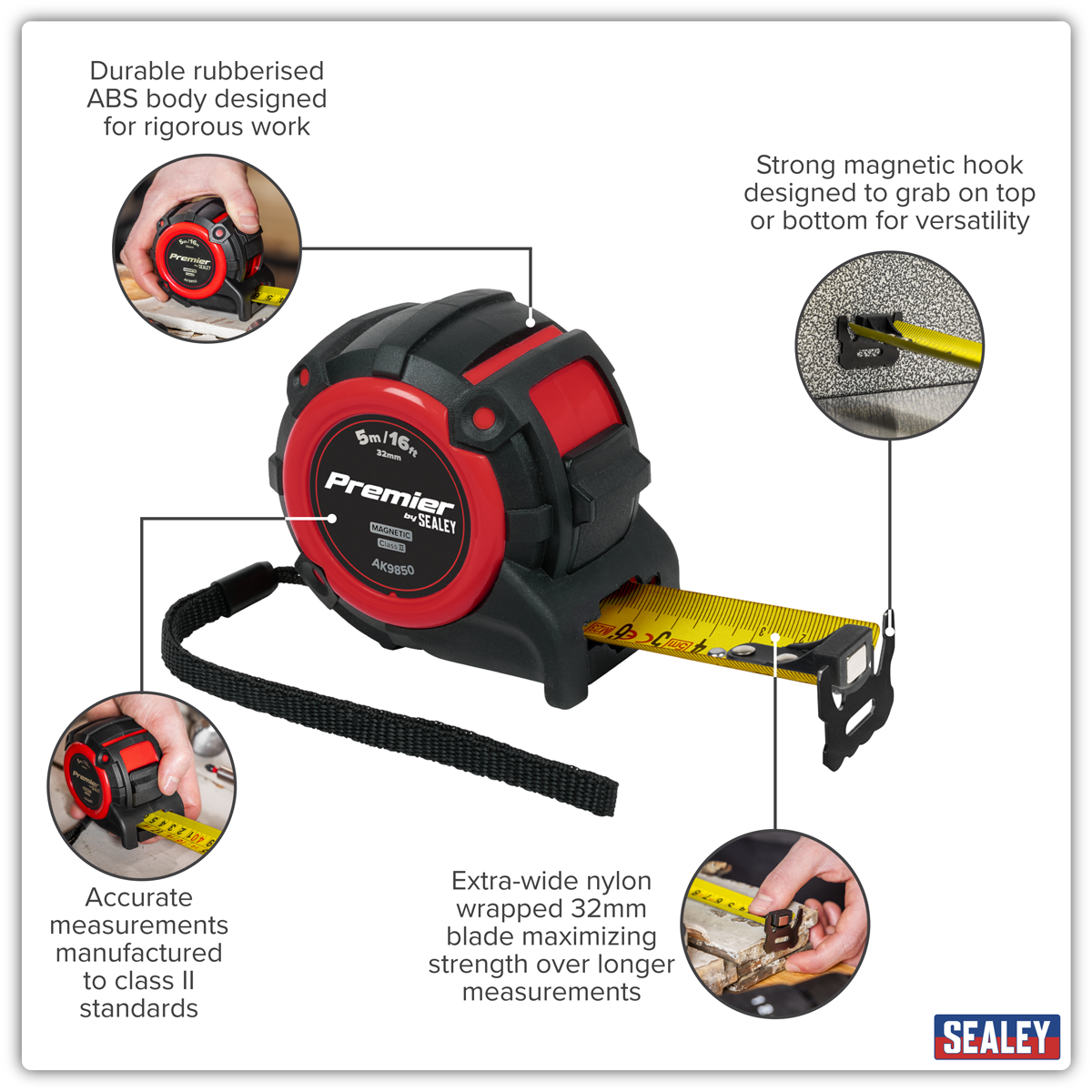 Premier Metric/Imperial Tape Measure Extra-Wide Blade 5m(16f