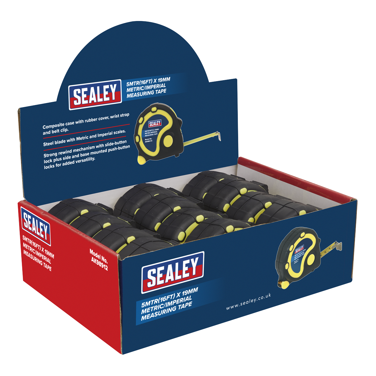 Metric/Imperial Rubber Tape Measure 5m(16ft) x 19mm - Display Box of 12