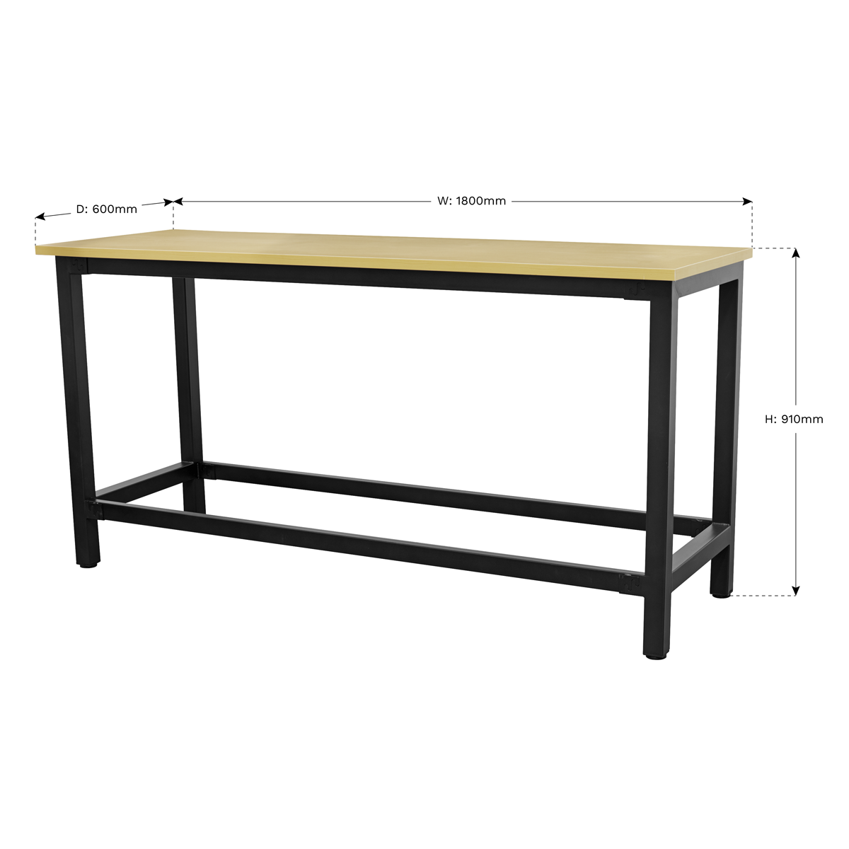 Heavy-Duty Steel Workbench with 25mm MDF Top 1.8m