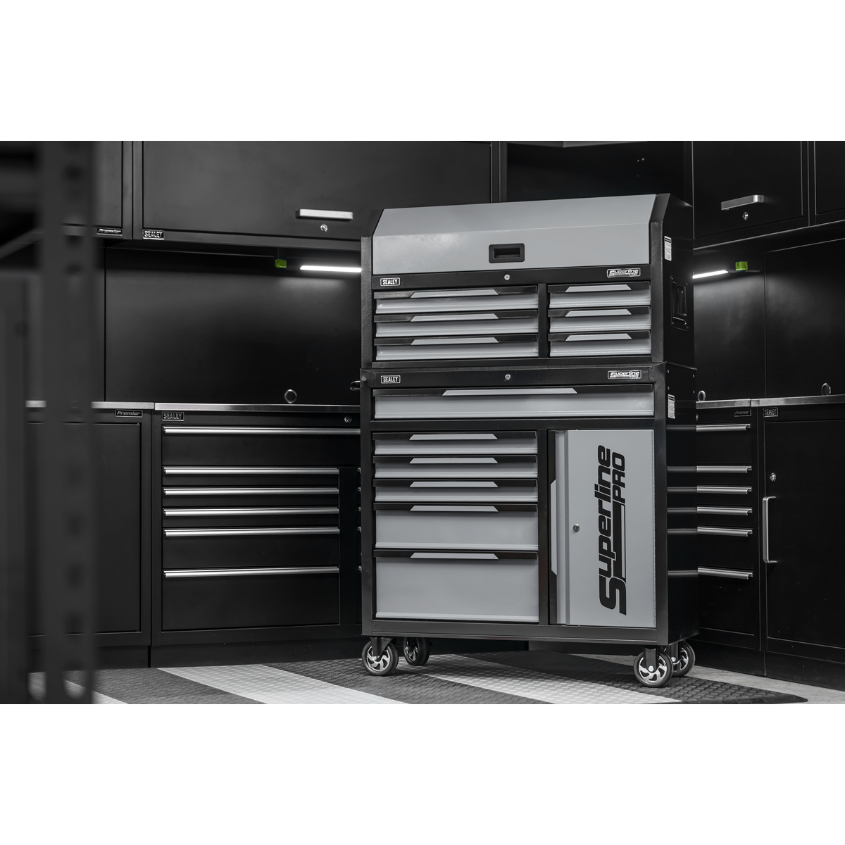 Superline Pro® Topchest & Rollcab Combination 12 Drawer & 1 Door Cupboard - Grey