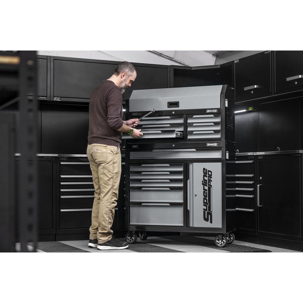 Superline Pro® Topchest & Rollcab Combination 12 Drawer & 1 Door Cupboard - Grey