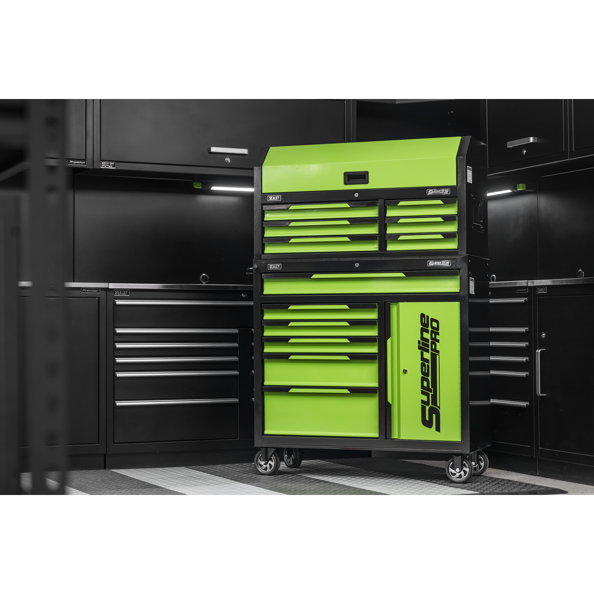 Superline Pro® Topchest & Rollcab Combination 12 Drawer & 1 Door Cupboard - Green