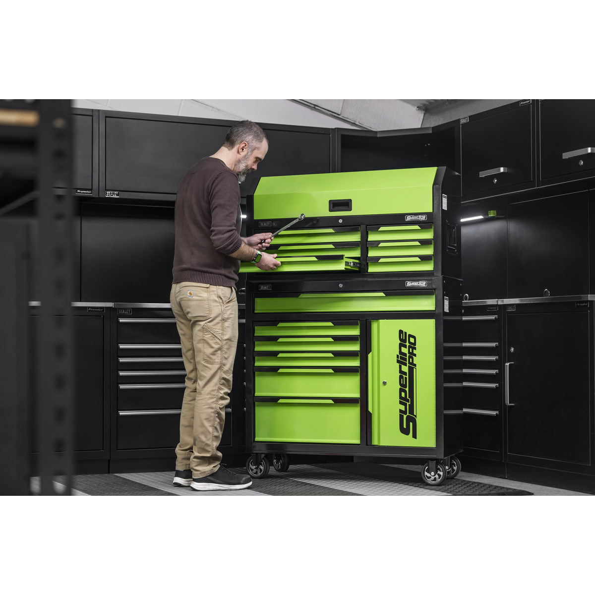 Superline Pro® Topchest & Rollcab Combination 12 Drawer & 1 Door Cupboard - Green