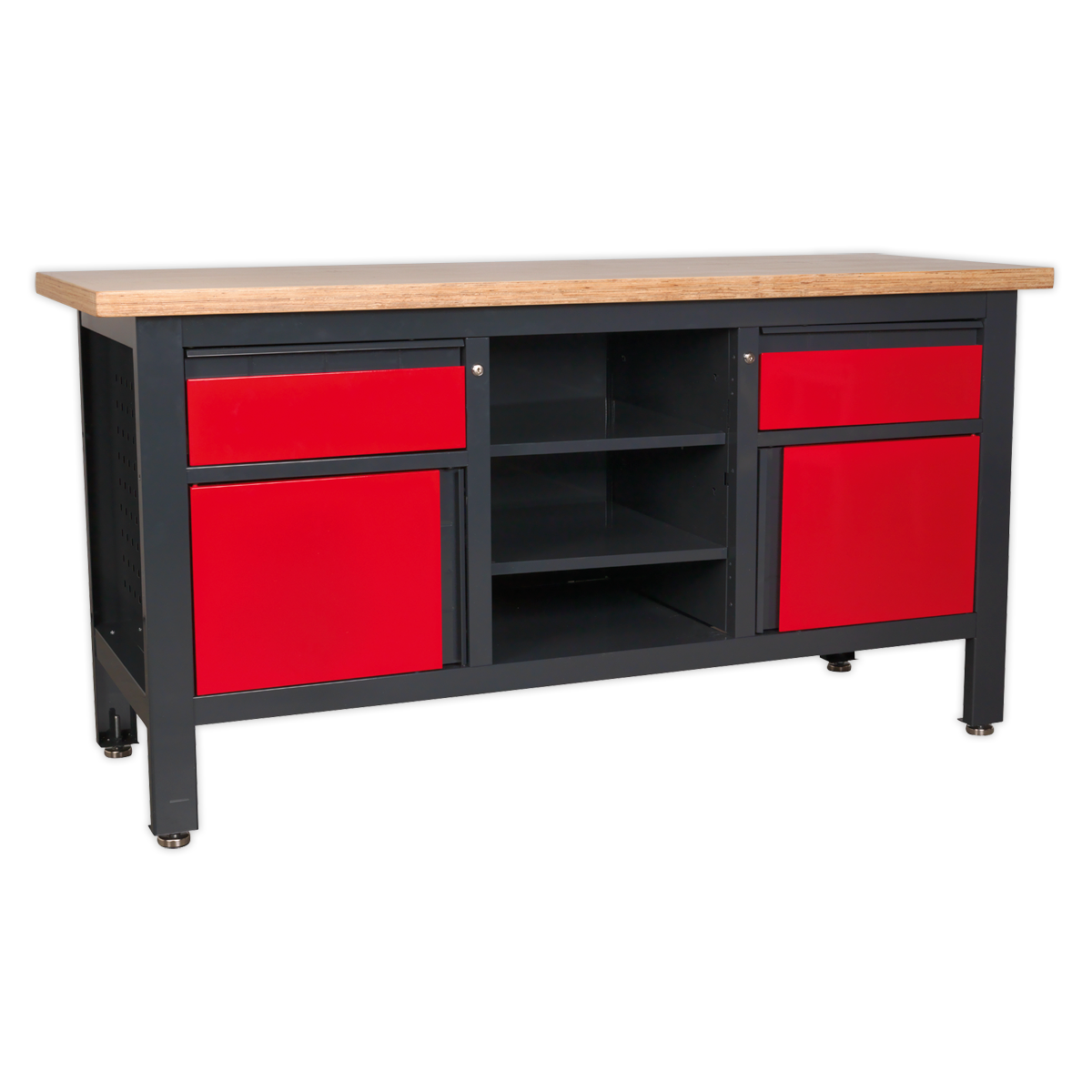 Workbench with 2 Drawers, 2 Cupboards & Open Storage