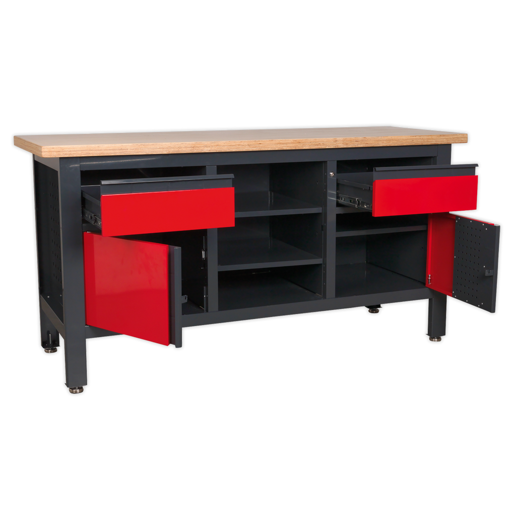 Workbench with 2 Drawers, 2 Cupboards & Open Storage