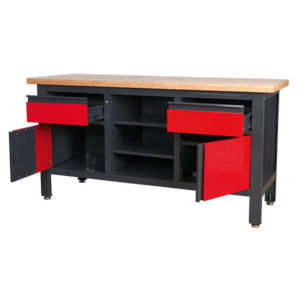 Workbench with 2 Drawers, 2 Cupboards & Open Storage