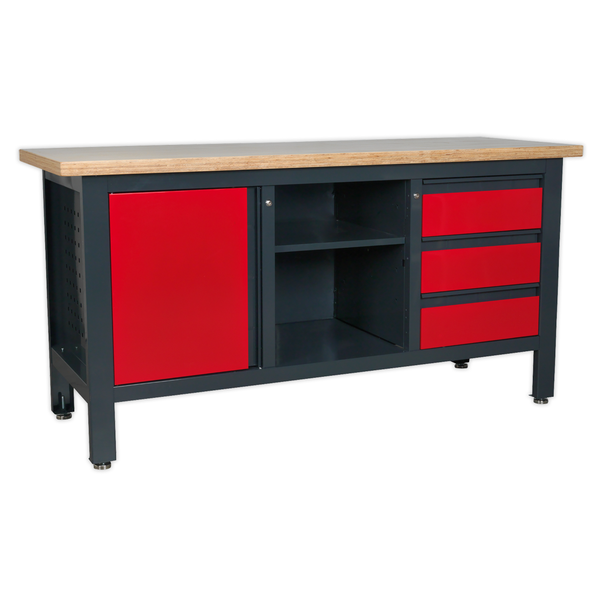 Workbench with 3 Drawers, 1 Cupboard & Open Storage