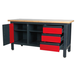 Workbench with 3 Drawers, 1 Cupboard & Open Storage