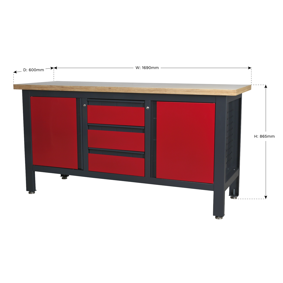 Workbench with 3 Drawers & 2 Cupboards