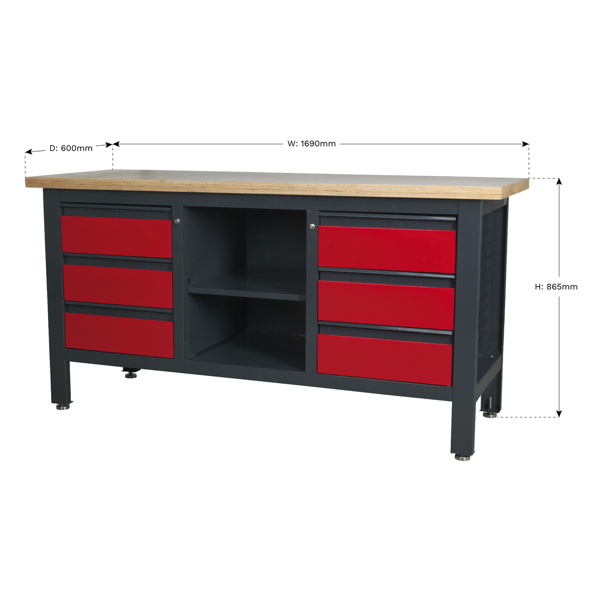 Workbench with 6 Drawers & Open Storage