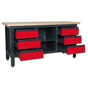 Workbench with 6 Drawers & Open Storage