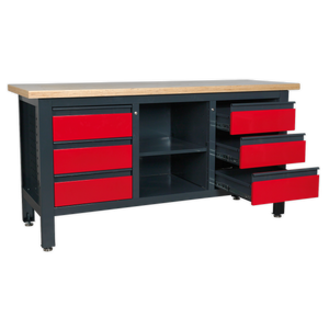 Workbench with 6 Drawers & Open Storage