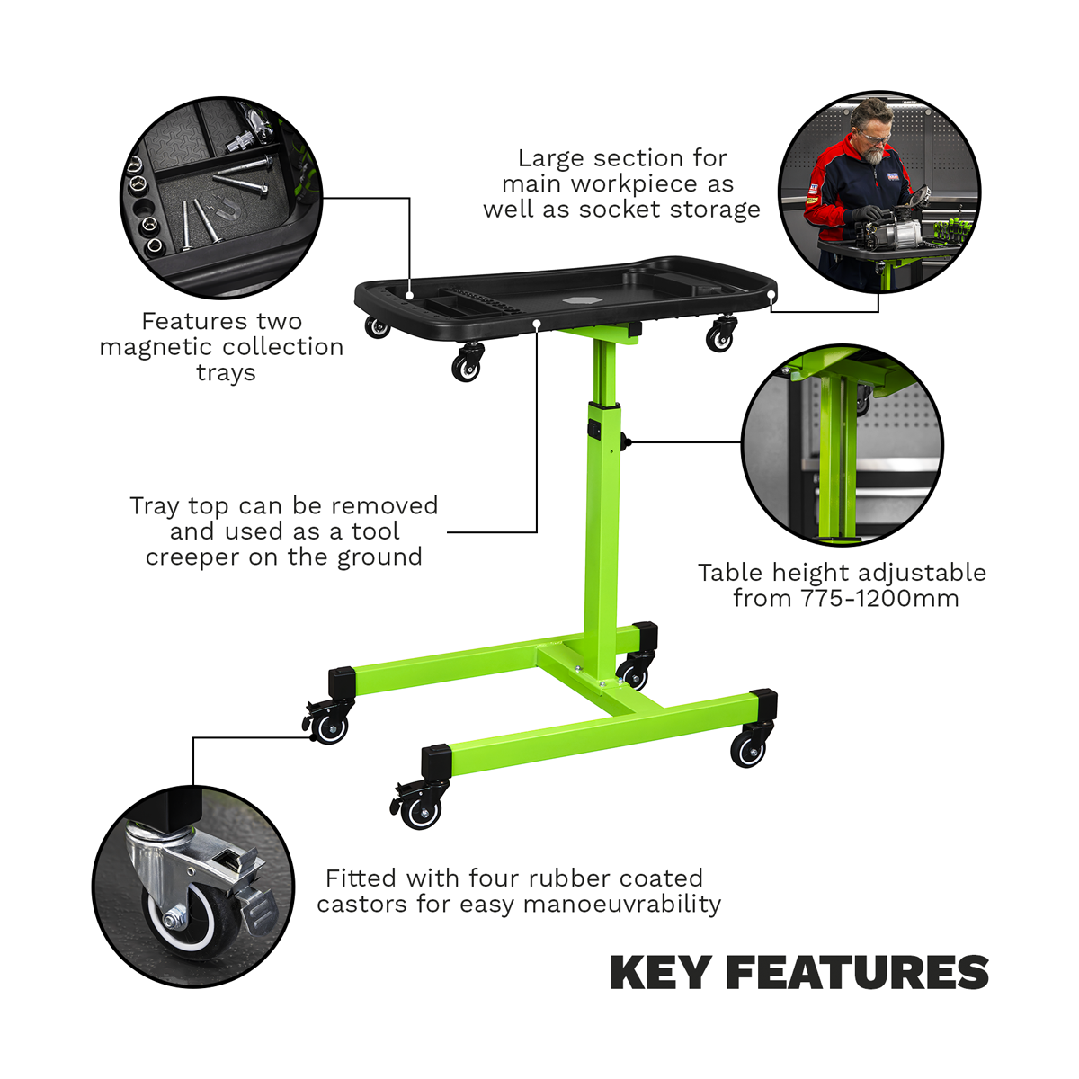 Adjustable-Height Mobile Workstation with Removable Top Tray