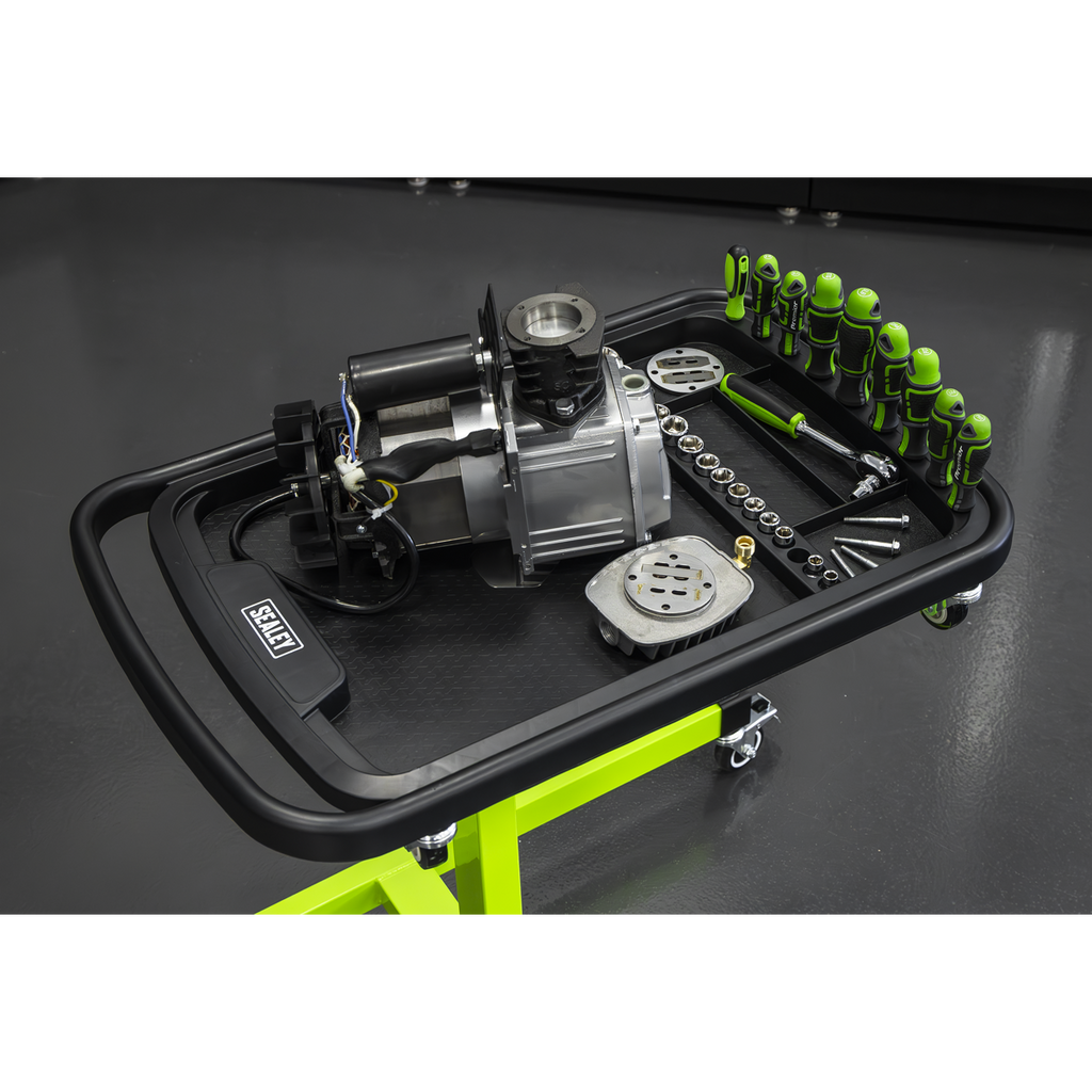 Adjustable-Height Mobile Workstation with Removable Top Tray