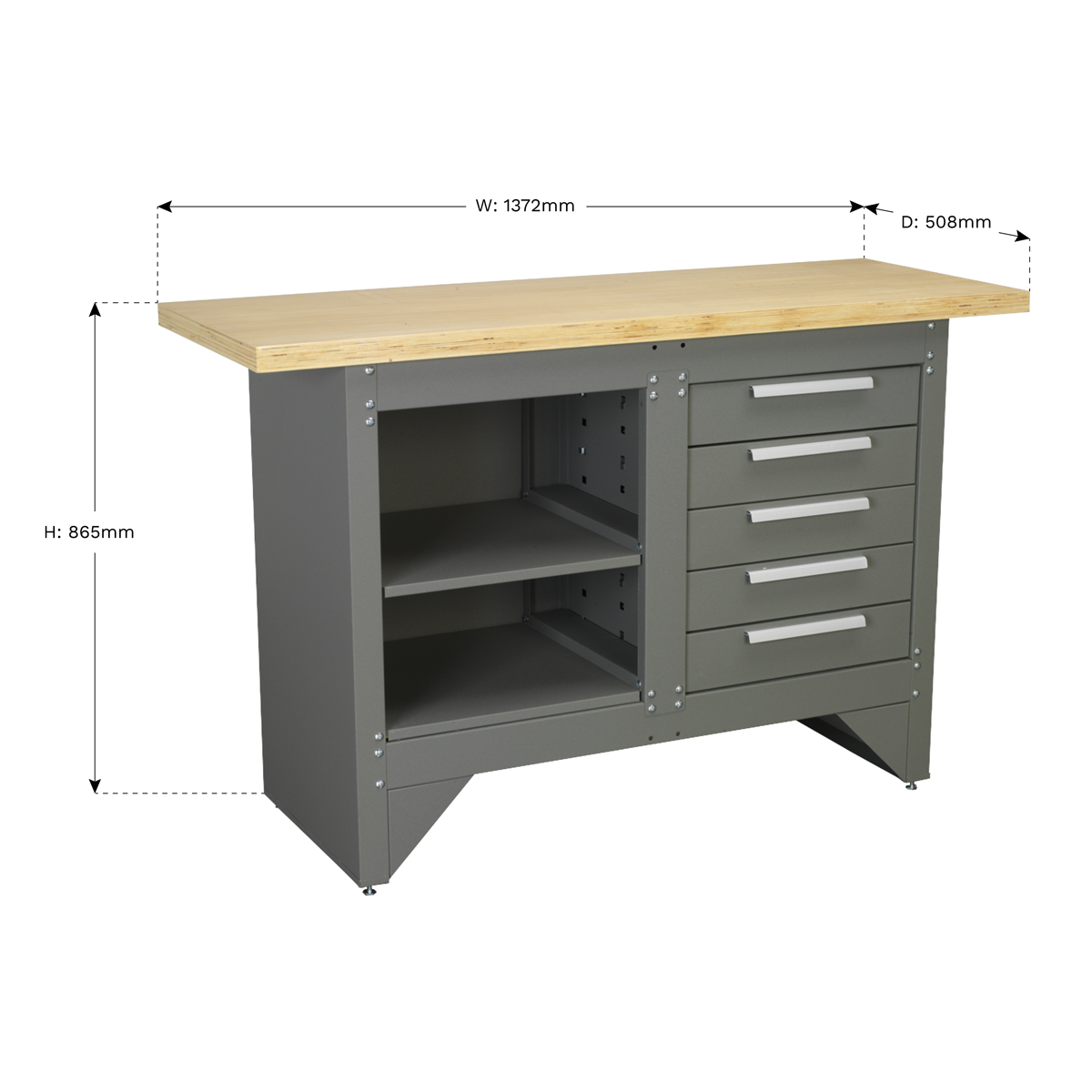 Heavy-Duty Workbench with 5 Drawers