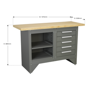 Heavy-Duty Workbench with 5 Drawers