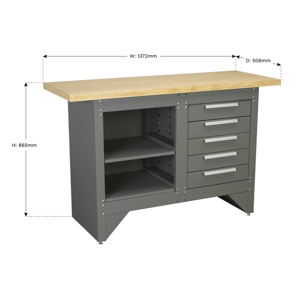 Heavy-Duty Workbench with 5 Drawers, 250kg Capacity (AP2030BB)