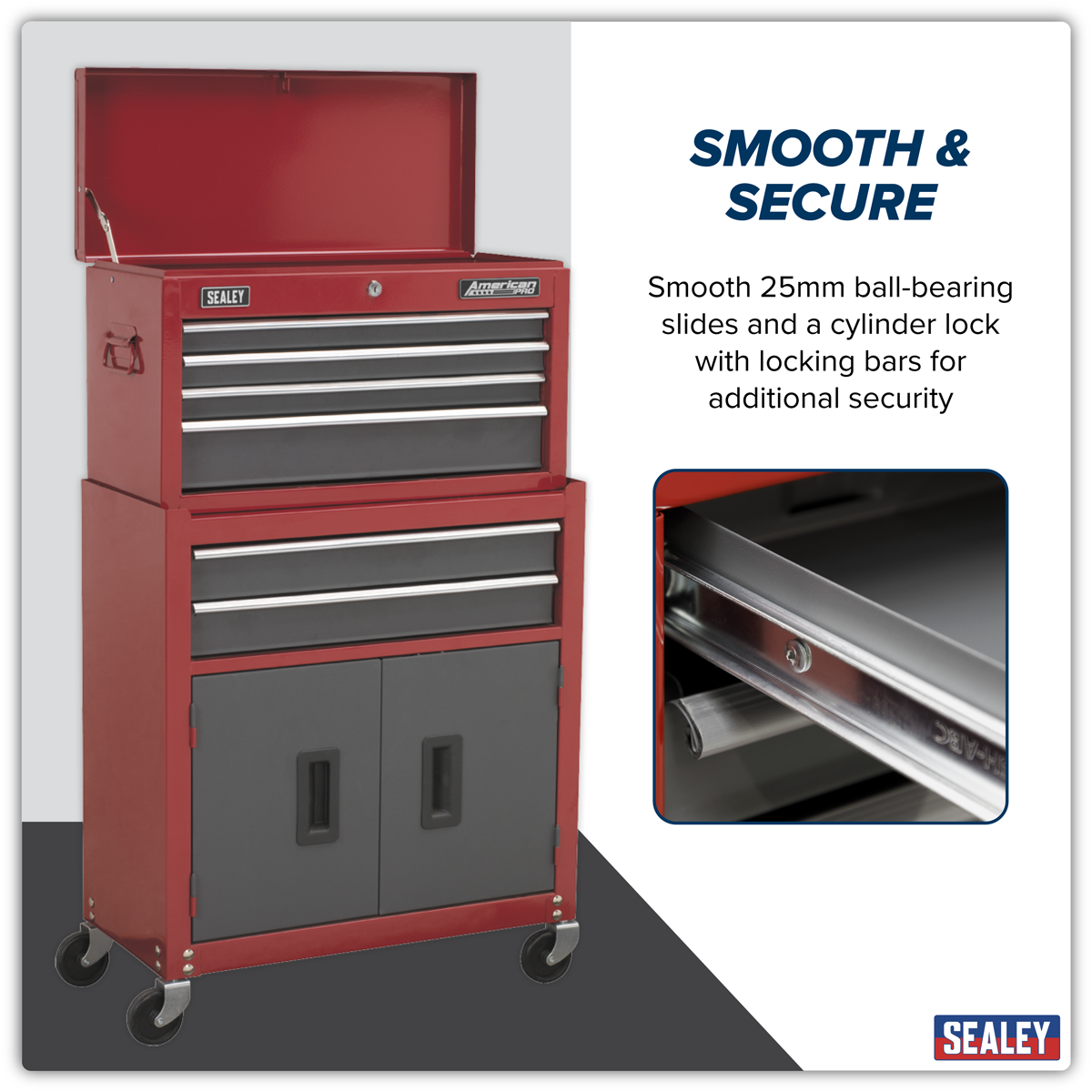 American PRO® Topchest & Rollcab Combination 6 Drawer - Red