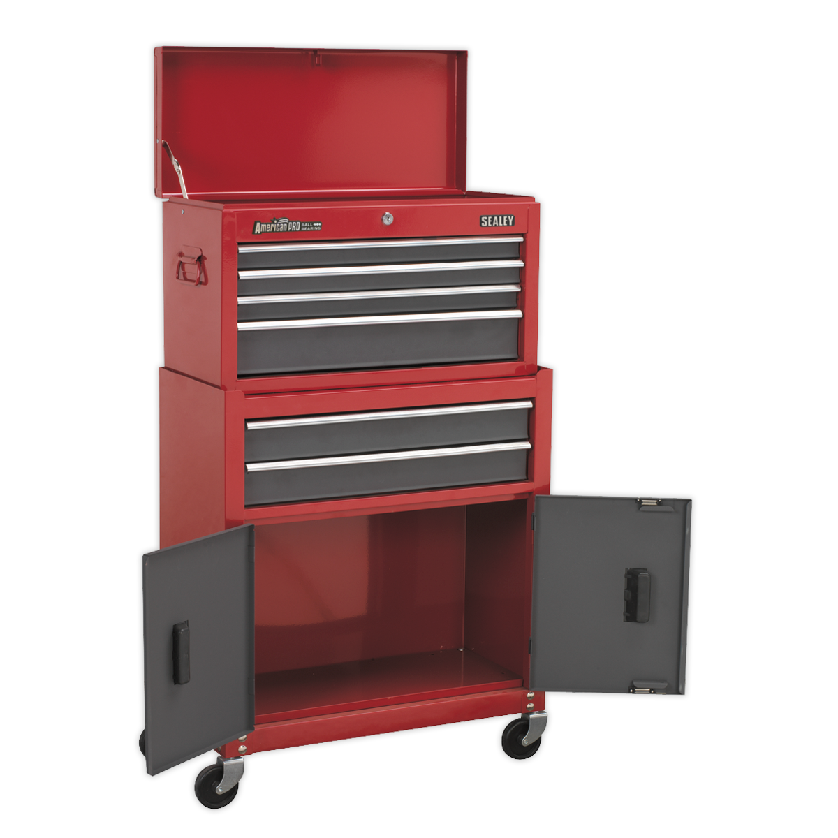American PRO® Topchest & Rollcab Combination, 6 Drawer, Red/Grey (AP2200BB)