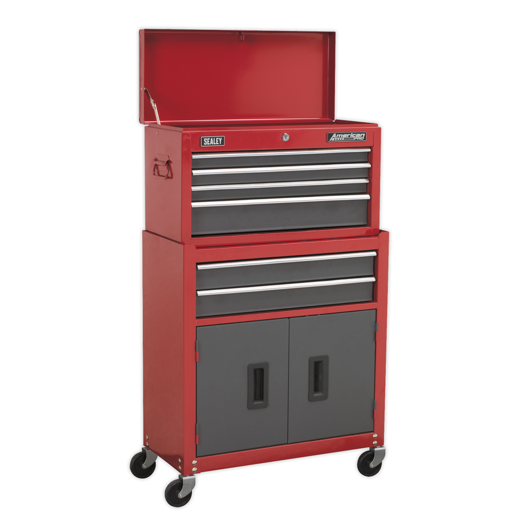 American PRO® Topchest & Rollcab Combination with Tool Kit, Red/Grey (AP2200BBCOMBO)