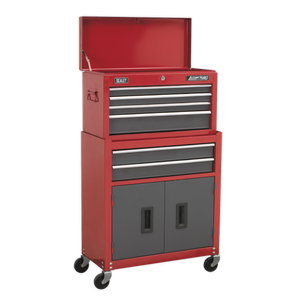 American PRO® Topchest, Mid-Box Tool Chest & Rollcab Stack 9 Drawer - Red