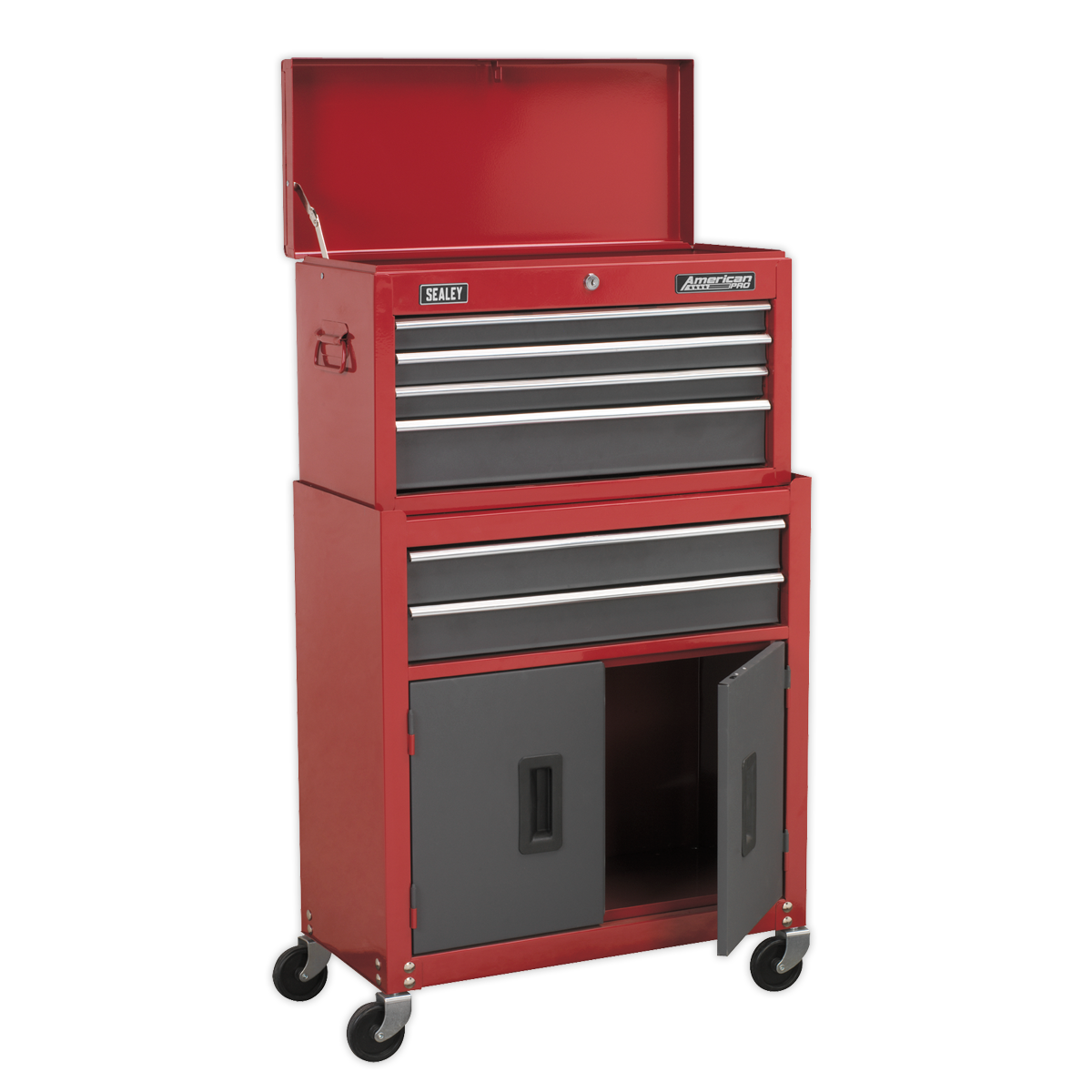 American PRO® Topchest & Rollcab Combination, 6 Drawer, Red/Grey (AP2200BB)