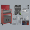 Sealey AP2200BBCOMBO American Pro Topchest & Rollcab Combination with 170 Piece Tool Kit, 6 Drawer, Red/Grey