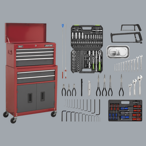 Sealey AP2200BBCOMBO American Pro Topchest & Rollcab Combination with 170 Piece Tool Kit, 6 Drawer, Red/Grey