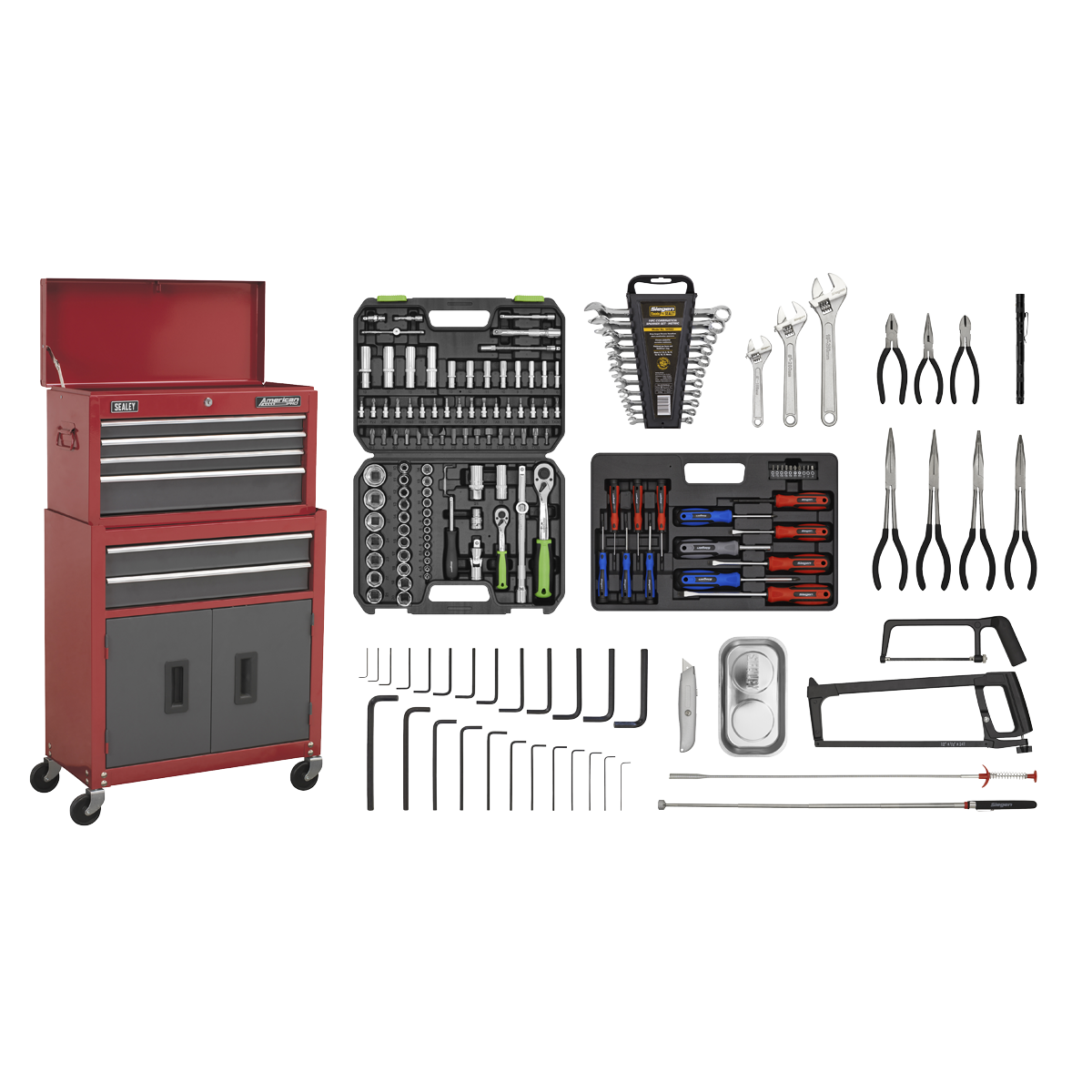 American PRO® Topchest & Rollcab Combination 6 Drawer with 170pc Tool Kit - Red/Grey